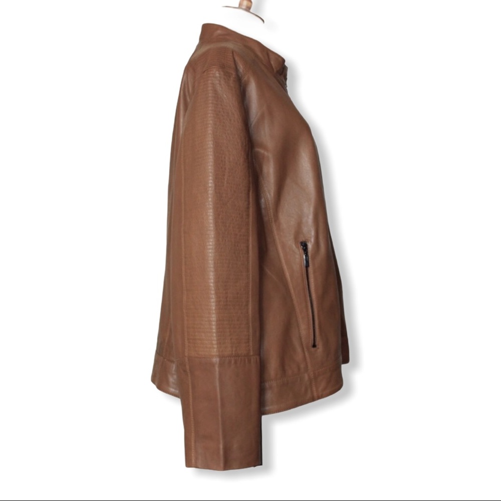 Bernardo Saddle Brown Leather Quilt Moto Jacket 3X - Picture 3 of 16